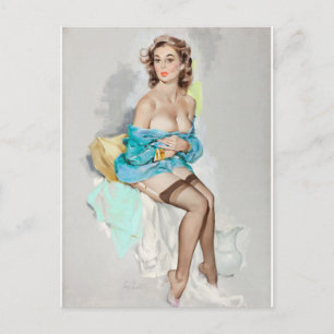 Meisje in blauw, bruin en bruin kalender briefkaart