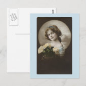  meisje in blauw wit rozenBriefkaart Briefkaart (Voorkant / Achterkant)