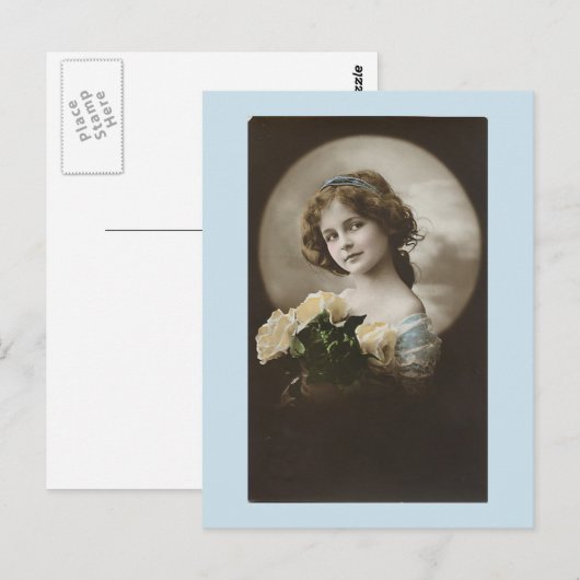 meisje in blauw wit rozenBriefkaart Briefkaart (Voorkant / Achterkant)