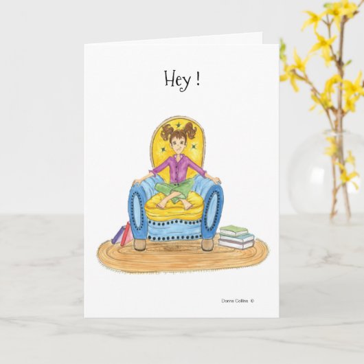 Meisje in blauwe stoel, hoe lang word je boos? kaart (Gele Bloem)