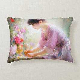Meisje in bloementuin  accent kussen