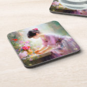 Meisje in bloementuin bier onderzetter (Linkerzijde)