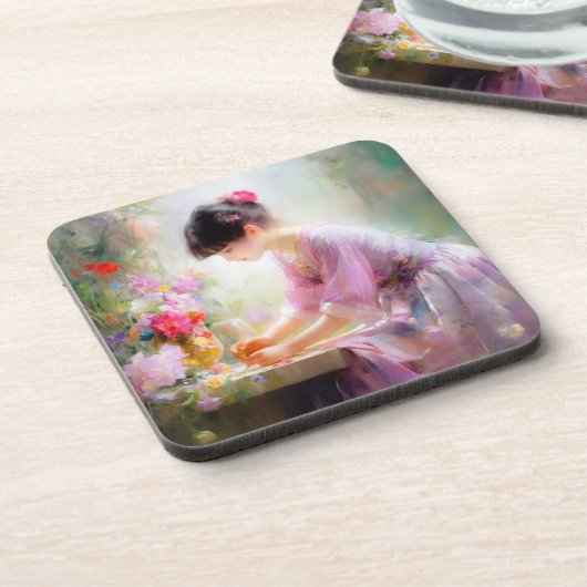 Meisje in bloementuin bier onderzetter (Linkerzijde)