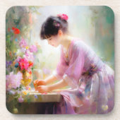 Meisje in bloementuin bier onderzetter (Voorkant)