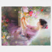 Meisje in bloementuin fleece deken (Voorkant (Horizontaal))