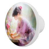 Meisje in bloementuin keramische knop (Rechts)