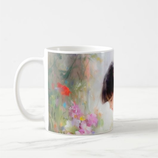 Meisje in bloementuin koffiemok (Links)