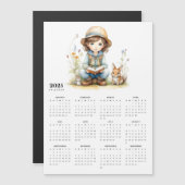 Meisje in Bloementuin Konijnen 2025 Magneet Kalend (Voorkant / Achterkant)