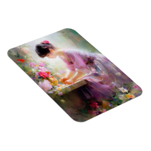 Meisje in bloementuin magneet (Rechterzijde)