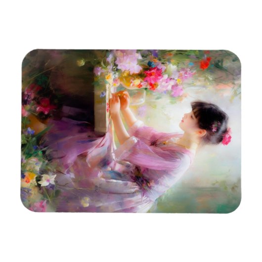 Meisje in bloementuin magneet (Horizontaal)