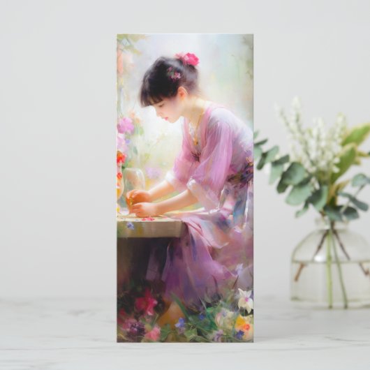 Meisje in bloementuin menu (Staand voorkant)