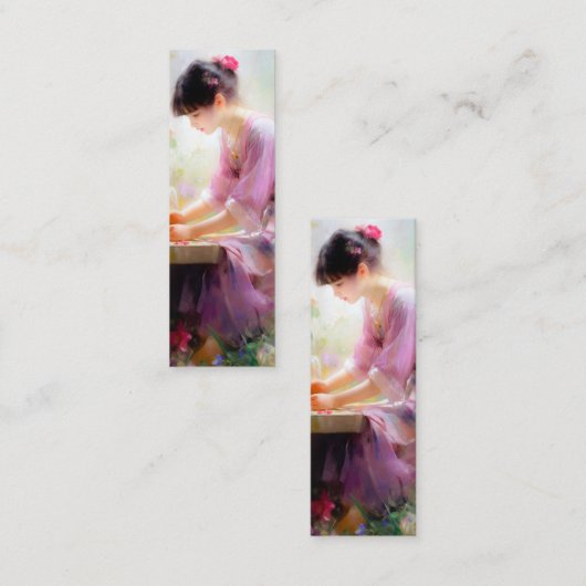 Meisje in bloementuin mini visitekaartje (Voorkant / Achterkant)