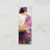 Meisje in bloementuin mini visitekaartje (Achterkant)