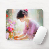 Meisje in bloementuin muismat (Met muis)