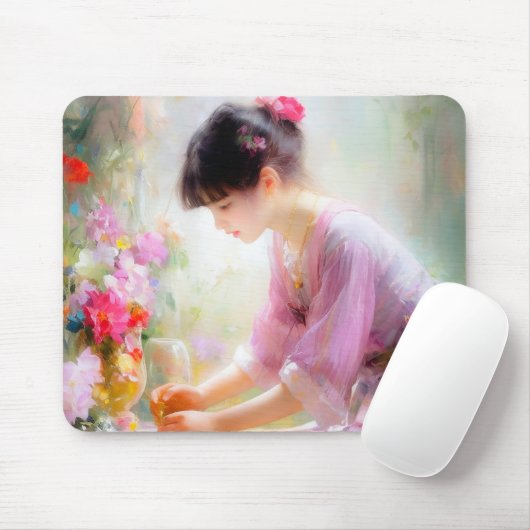 Meisje in bloementuin muismat (Met muis)