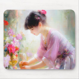 Meisje in bloementuin muismat