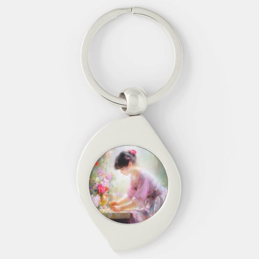 Meisje in bloementuin sleutelhanger (Voorkant)