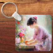Meisje in bloementuin sleutelhanger (Voorkant)