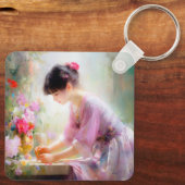 Meisje in bloementuin sleutelhanger (Achterkant)