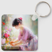 Meisje in bloementuin sleutelhanger (Achterkant)