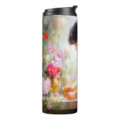 Meisje in bloementuin thermosbeker (Gedraaid links)