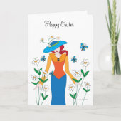 Meisje in Blue Bonnet Easter Kaart (Voorkant)