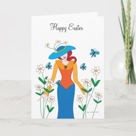 Meisje in Blue Bonnet Easter Kaart (Voorkant)