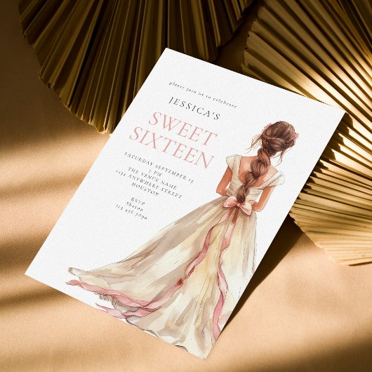 Meisje in Blush Pink Gown Sweet 16 Verjaardagsfees Kaart