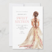 Meisje in Blush Pink Gown Sweet 16 Verjaardagsfees Kaart (Voorkant)