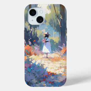 Meisje in bos anime impressionisme iPhone 15 case