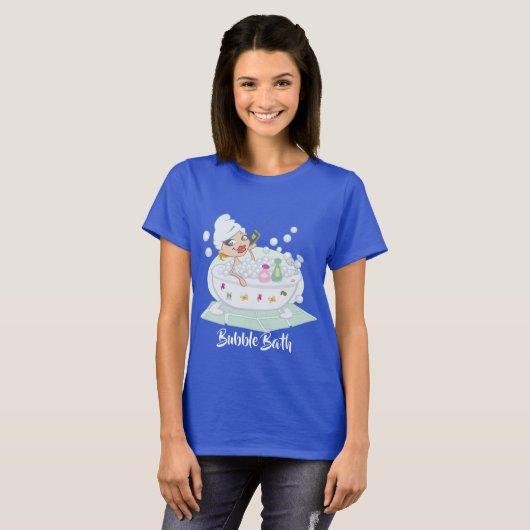 Meisje in Bubble Bath Blue T-shirt (Voorkant volledig)