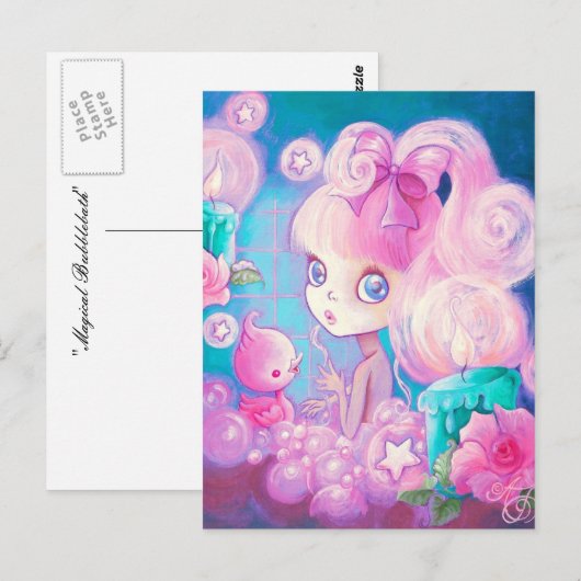 Meisje in Bubblebad met kaarsen en Rozen Briefkaart (Voorkant / Achterkant)