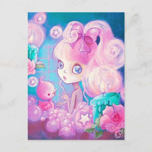 Meisje in Bubblebad met kaarsen en Rozen Briefkaart (Voorkant)