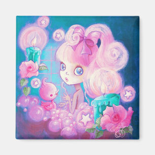 Meisje in Bubblebad met kaarsen en Rozen Magneet