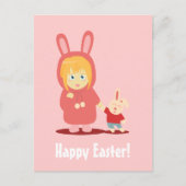 Meisje in bunny hoodie outfit voor Pasen Feestdagenkaart (Voorkant)