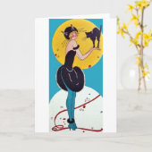 Meisje in Cat-kostuum met haar zwarte kat Kaart (Gele Bloem)