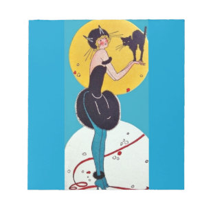Meisje in Cat-kostuum met haar zwarte kat Notitieblok