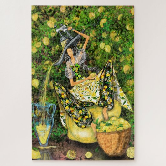 Meisje in citroenentuin maakt limonade legpuzzel (Verticaal)
