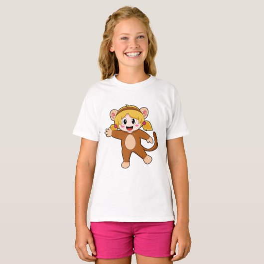 Meisje in Costume als aap T-shirt (Voorkant volledig)