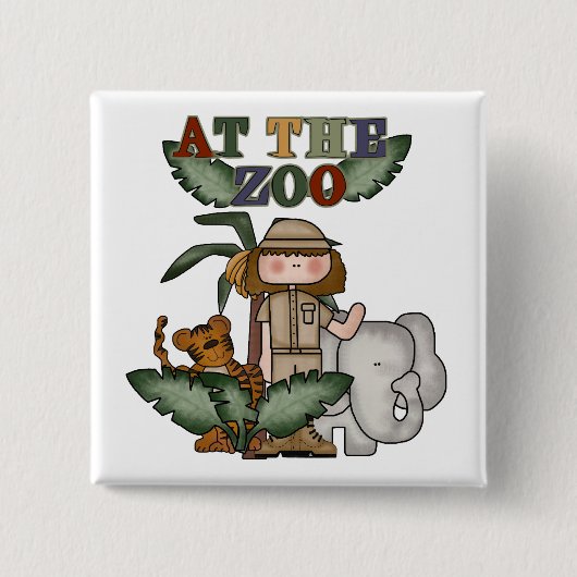 Meisje in de dierentuin vierkante button 5,1 cm (Voorkant)