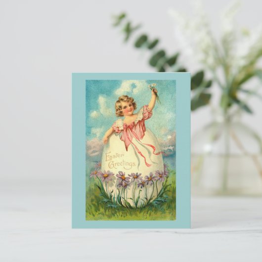 Meisje in de  eierpap feestdagenkaart (Staand voorkant)