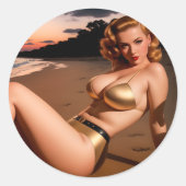 Meisje in de Gouden Bikini Ronde Sticker (Voorkant)