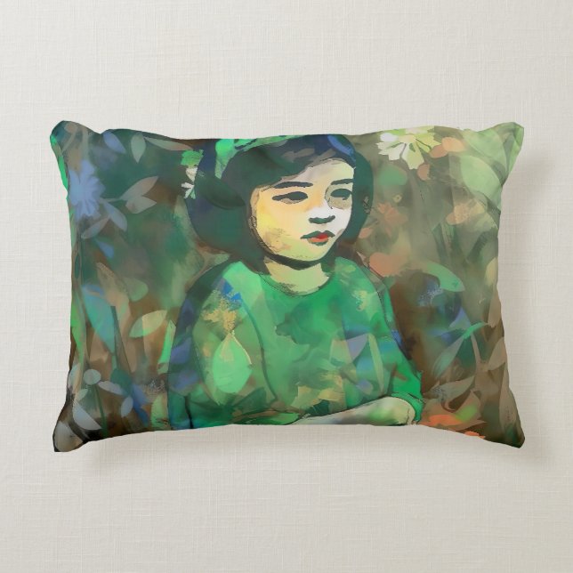 Meisje in de Groene Dress Accent Kussen (Voorkant)