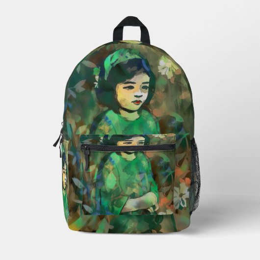 Meisje in de Groene Dress Bedrukte Rugzak (Voorkant)