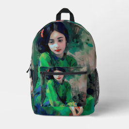 Meisje in de Groene Dress Bedrukte Rugzak