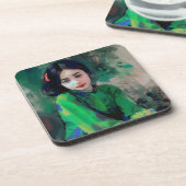 Meisje in de Groene Dress Bier Onderzetter (Linkerzijde)