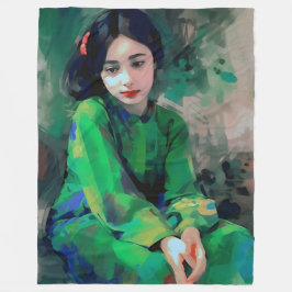 Meisje in de Groene Dress Fleece Deken