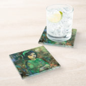 Meisje in de Groene Dress Glazen Onderzetter (Schuin)