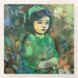 Meisje in de Groene Dress Glazen Onderzetter