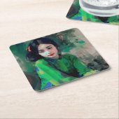 Meisje in de Groene Dress Kartonnen Onderzetters (Schuin)